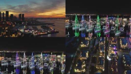 城市繁华夜景 大连城市夜景航拍高清在线视频素材下载
