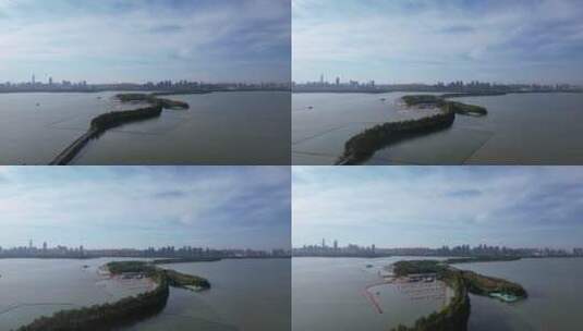 航拍最大城中湖武汉东湖全景高清在线视频素材下载