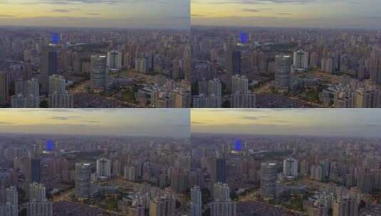 上海虹口区北外滩地标城市内透日落4K航拍高清在线视频素材下载