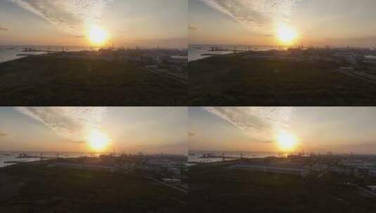 夕阳下的长江沿线工业园区高清在线视频素材下载