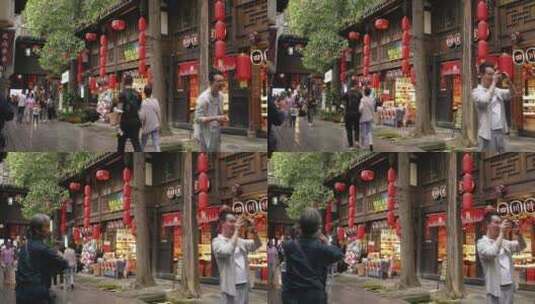 游客游览成都旅游景点锦里老街高清在线视频素材下载