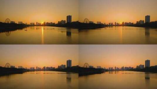 南宁南湖公园延时 日落 夕阳 城市剪影高清在线视频素材下载