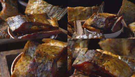 美食特写腊鱼块高清在线视频素材下载