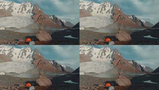 面对拥抱雪山  博格达峰高清在线视频素材下载