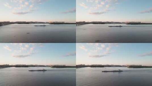 松花江上行驶的运沙船高清在线视频素材下载