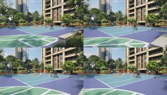 住宅小区活力篮球场三维动画高清在线视频素材下载