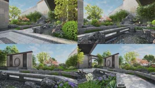 新中式住宅园林景观三维动画高清在线视频素材下载