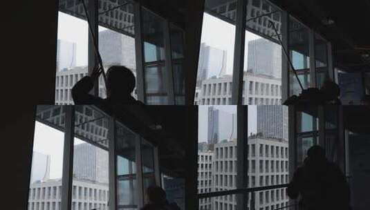 城市写字楼擦玻璃剪影高清在线视频素材下载