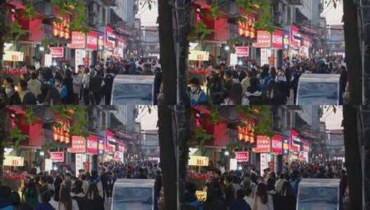 长沙南门口美食步行街高清在线视频素材下载