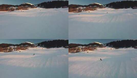 航拍滑雪场滑雪的人高清在线视频素材下载