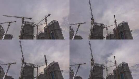 建筑工地塔吊延时摄影4K高清在线视频素材下载