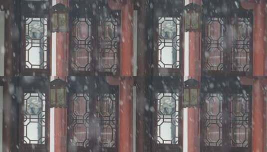 中式建筑下雪中实拍高清在线视频素材下载