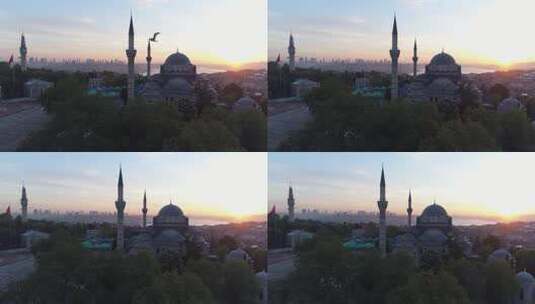 无人机拍摄穆斯林清真寺高清在线视频素材下载