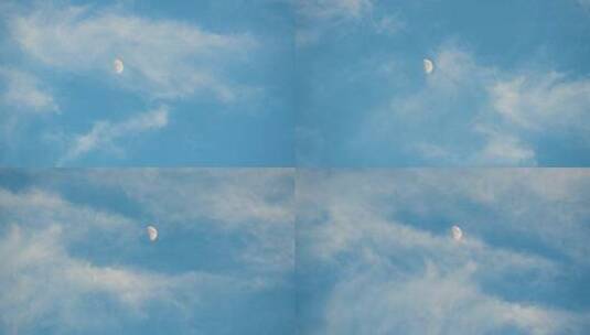 6989 云层 月亮 残月 白天的月亮高清在线视频素材下载