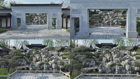 传统中式园林花园假山亭子高清在线视频素材下载