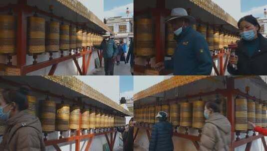 西藏旅游风光拉萨八廓街转经筒转经藏族高清在线视频素材下载