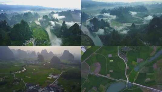 广西桂林山水风光航拍合集高清在线视频素材下载