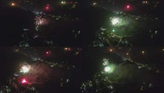 春节家家户户燃放烟花壮观景象航拍高清在线视频素材下载