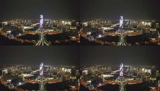 河南郑州千禧广场大玉米夜景航拍高清在线视频素材下载