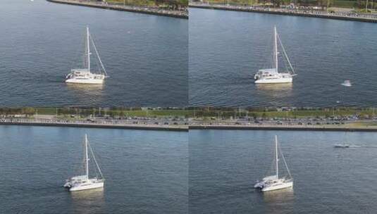 双体船在庞恰特雷恩湖航行高清在线视频素材下载