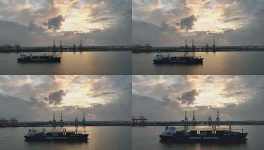 北部湾港钦州港货运码头远洋轮船高清在线视频素材下载