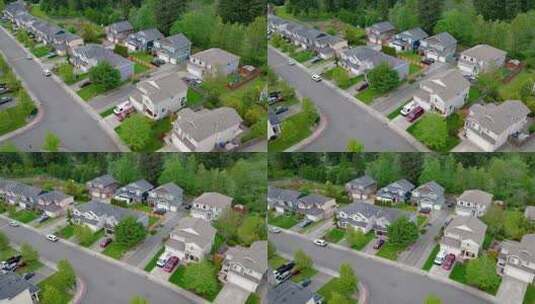 无人机拍摄的郊区房屋在一个独特的美国社区布局。高清在线视频素材下载
