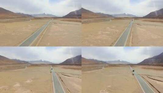 高原戈壁沙漠公路行车航拍高清在线视频素材下载