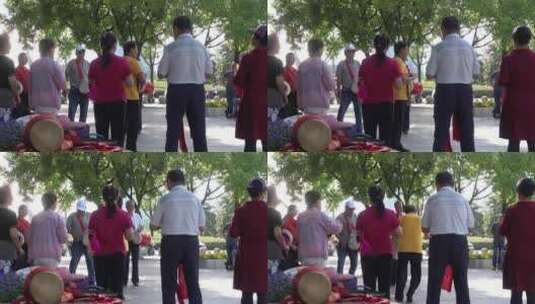 文工团老年人舞蹈队公园练习2高清在线视频素材下载