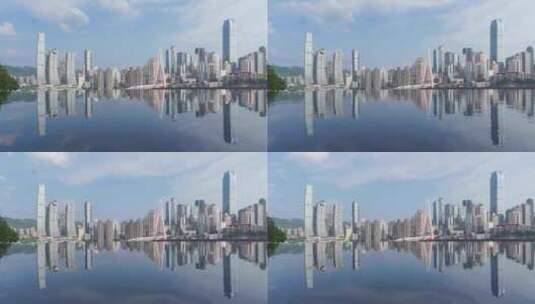 延时摄影重庆地标天际线高楼群倒影高清在线视频素材下载