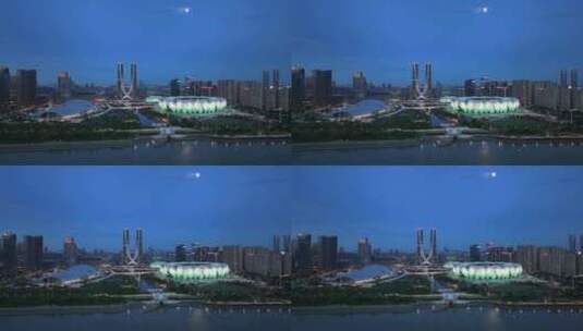杭州奥体中心夜景高清在线视频素材下载