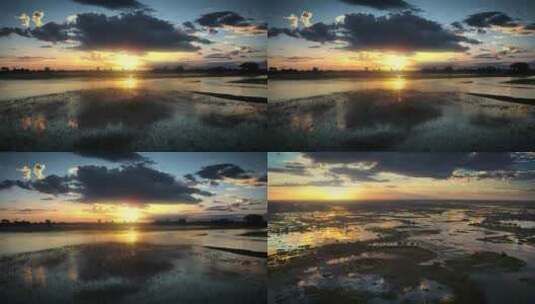 唯美湿地公园夕阳风景日出风景航拍高清在线视频素材下载