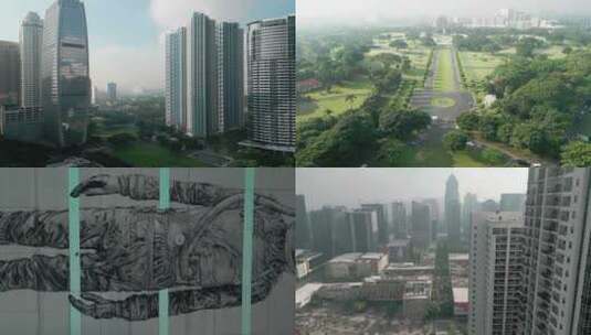 城市航拍菲律宾马尼拉摩天大楼公园地标建筑高清在线视频素材下载