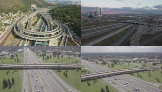 【4K】实拍航拍城市高速公路车流高清在线视频素材下载