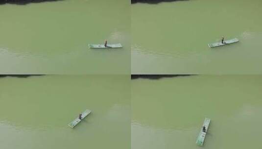 浙江温州泰顺县山水间划竹排航拍高清在线视频素材下载