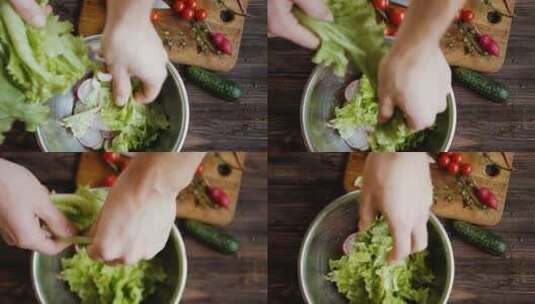 切菜，准备做饭，处理新鲜蔬菜高清在线视频素材下载