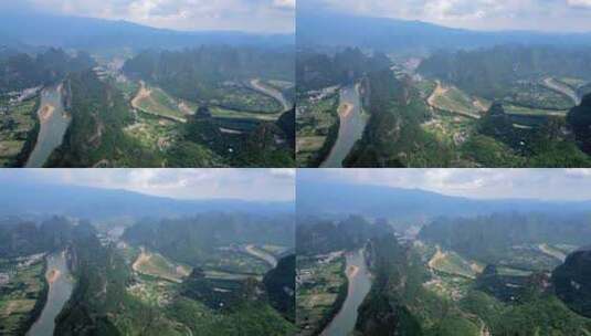 航拍广西桂林喀斯特地貌山川河流高清在线视频素材下载