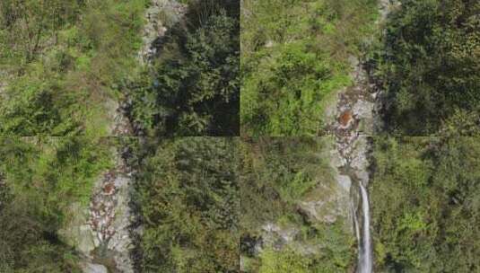 深山溪流瀑布航拍风景高清在线视频素材下载