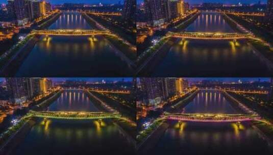 湖南长沙浏阳河夜景景点航拍延时摄影高清在线视频素材下载