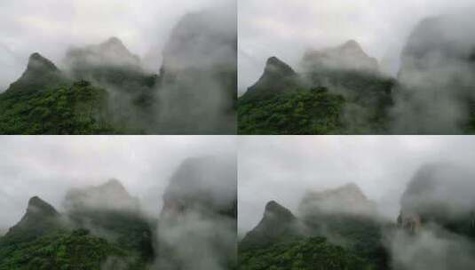 航拍雨后阳朔月亮山景区云雾缭绕高清在线视频素材下载