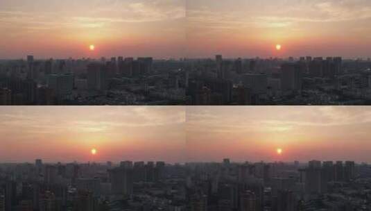 江苏宿迁城市日落晚霞夕阳航拍高清在线视频素材下载