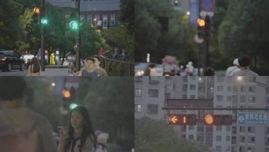 城市傍晚路口红绿灯高清在线视频素材下载