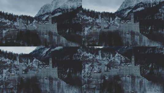 冬日的新天鹅堡。巴伐利亚阿尔卑斯山高清在线视频素材下载