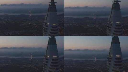 黄昏时分，土耳其伊斯坦布尔山顶上的巨大摩天大楼电视塔，可以看到整个伊斯坦布尔的史诗般景色高清在线视频素材下载
