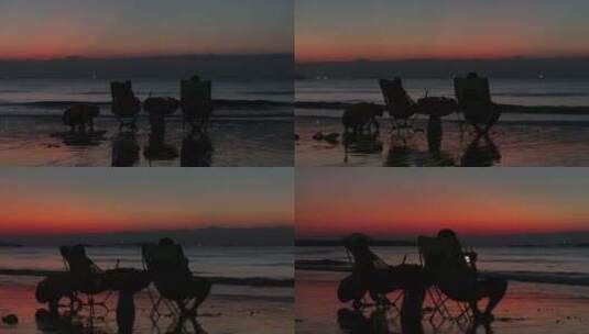 清晨海边沙滩休闲露营高清在线视频素材下载