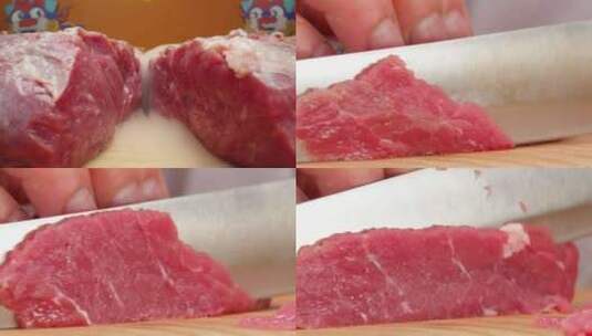 牛肉 鲜牛肉 牛肉干冰 切牛肉高清在线视频素材下载