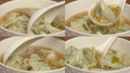 一碗传统中国美食小馄饨4K高清在线视频素材下载