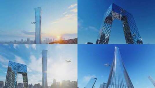 4K飞机飞过城市 飞机飞过北京CBD高清在线视频素材下载