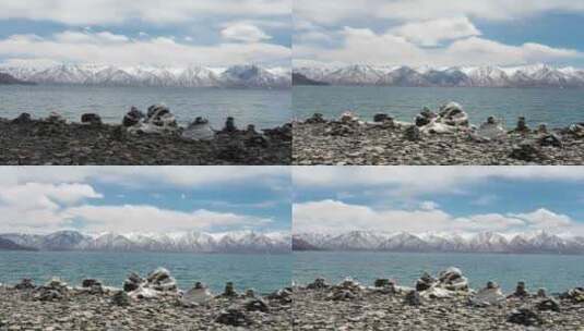 玛尼石前景和湖泊雪山7K固定25P高清在线视频素材下载