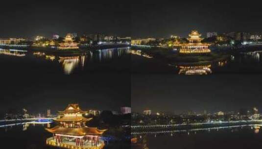 福建省厦门市同安区双溪公园夜景航拍高清在线视频素材下载