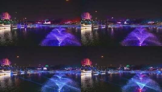 北京朝阳城市节日夜晚湖面灯光秀高清在线视频素材下载